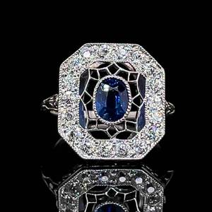 Antique Art Deco 1.25ctw Natural Blue Sapphire & Old European Cut Diamond Filigree Estate Ring in Platinum $6,500 Retail VIDEO