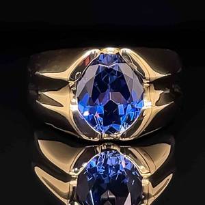 Mens Oval Blue Sapphire Solitaire Ring in 14k Yellow Gold $3,999 Retail VIDEO
