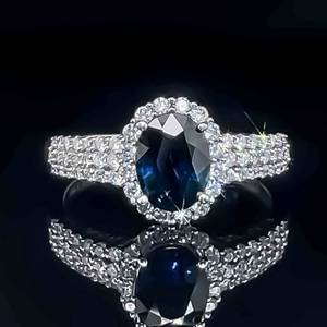 1.70 Carat Oval Natural Blue Sapphire & Diamond Halo Triple Row Ring in 14k White Gold $2,899 Retail VIDEO