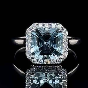 Brand New 2.25 Carat Asscher Cut Aquamarine Diamond Ring in 14k White Gold $3,550 Retail VIDEO