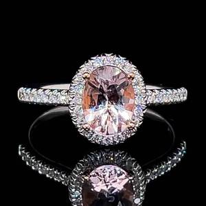 Brand New 1.22 Carat Oval Natural Morganite & Diamond Halo Ring in 14k White Gold $2050 Retail VIDEO