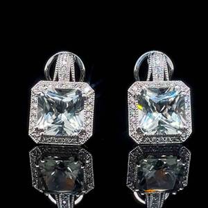 4.00 Carat Natural Aquamarine Square Radiant & Diamond  Halo Omega Back Drop Earrings in 14k White Gold $2,600 Retail VIDEO