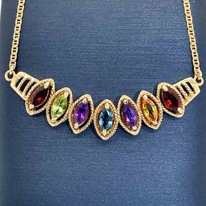 Marquise Leaf Garnet, Citrine, Peridot, Amethyst & Blue Topaz Pendant Mariner Chain Necklace in 14k Yellow Gold $2,150 Retail