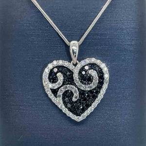 1.50ctw. Breathtaking Black & White Diamond Pave Heart Necklace in 14k White Gold $3,500 Retail VIDEO