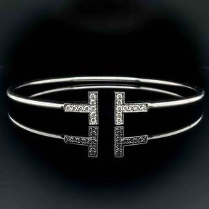 Designer TIFFANY & CO. Diamond Open Cuff T-Bangle T Wire Bracelet in 18k White Gold $4500 Retail VIDEO
