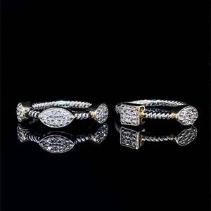 (2) French Pave Geometric Bezel 2-Piece Twisted Rope Ring Set in Two-Tone