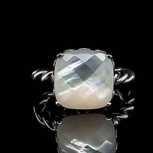White Milky Quartz Cushion Faceted Solitaire Twisted Rope Ring