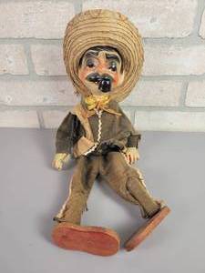lot 143 image: Antique Mexican w Sombrero and Pipe Marionette Doll