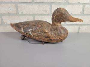 lot 148 image: Antique Wood Duck Decoy w Lead Weight