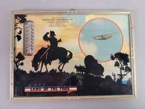 lot 163 image: Vintage Newfolden, MN Silhouette Advertising Thermometer Newfolden Mercantile Co.