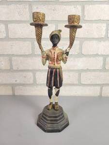 lot 207 image: Antique Bronze Indian Soldier Candlestick Holder