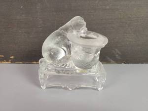 lot 209 image: Antique Belmont Glass Pug & Top Hat Toothpick Holder - ca. 1885