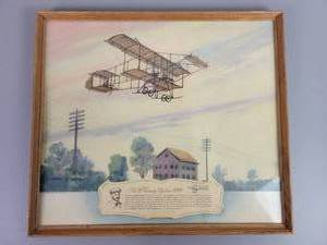 lot 212 image: Vintage Charles H. Hubbell Framed Print The H. Farman Biplane - 1910