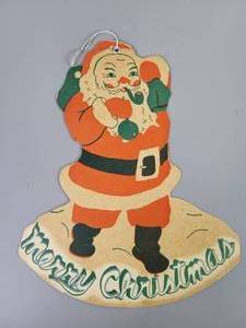 lot 222 image: Vintage Merry Christmas Single Sided Cardboard Santa Claus Cutout