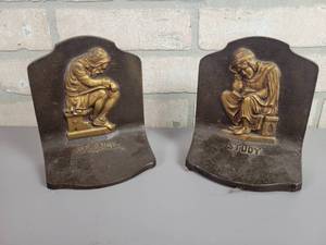 lot 242 image: 1920s Bradley & Hubbard Cast Iron Bookends - Science & Study