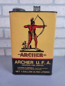 lot 240 image: Vintage 1 Gallon ARCHER Fuel Additive Can - Great Condition