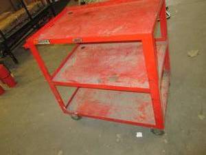 red 3 tier cart on wheels  37x25x44...