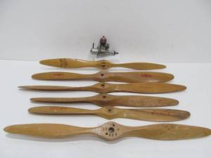 lot 55 image: Vintage RC Motor & Wooden Airplane Props
