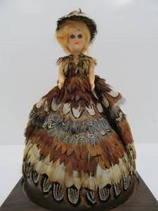 lot 56 image: Vintage Doll wGenuine Pheasant Feather Outfit