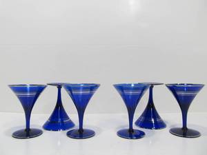 lot 26 image: Great Set of 6 Orig 1930s Cobalt Blue & Chrome Glass Art Deco CocktailMartini Glasses