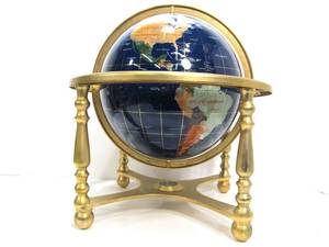 lot 113 image: Large Stone Inlaid Glass World Globe in Brass Stand