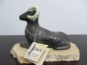 lot 130 image: Mid Century Signed DAGA Ceramic Ram Sculpture