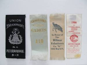 lot 155 image: 4 Antique Military Related Silk Ribbons