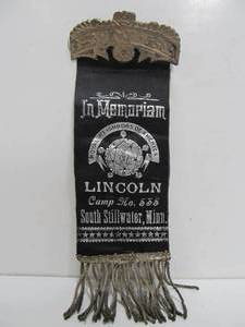 lot 156 image: Antique Royal Neighbors of America South Stillwater LINCOLN Camp Ribbon