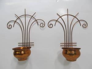 lot 218 image: Art Deco Style Copper Metal Wall Art Small Vase Holder