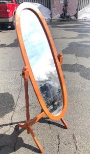 lot 230 image: Standing Wood Oval Floor Stand Mirror