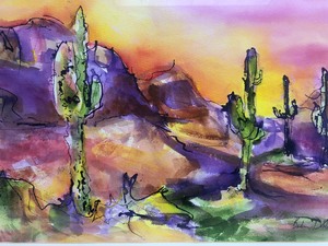 lot 238 image: Colorful Arizona Desert Watercolor Painting by Barbara Dewitt Duffy