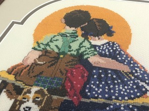 lot 247 image: Excellent Vintage Hand-Stitched Needlework Norman Rockwell Framed Artwork