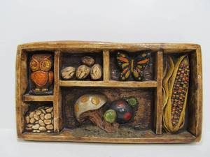 lot 94 image: Viontaeg 1960s-70s Chalkware Wall Sculpture wOwl, Mushroom Butterfly etc