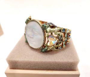 lot 281 image: Beautiful Signed KIRKS FOLLY Seaview Moon Face Jeweled & Enameled Cuff Bracelet