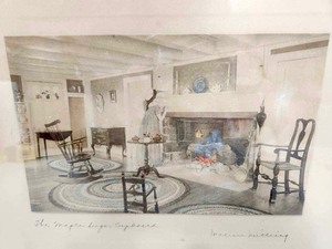 lot 292 image: Antique Hand Colored Signed Photo Print by Wallace Nutting - An Elaborate Dinner