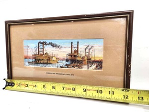 lot 294 image: Vintage Framed Cashs Woven Artwork - Mississippi Steamboat Circa 1870