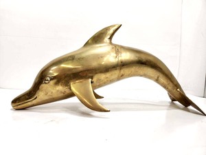 lot 299 image: LARGE Vintage Solid Brass Dolphin Statue