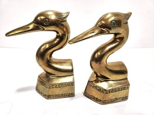 lot 317 image: Larger Size Mid Century Solid Brass Crane or Heron Bird Bookends