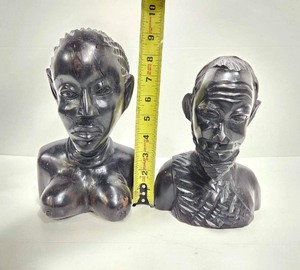 lot 319 image: Vintage Carved African Ebony Wood Bust Sculptures