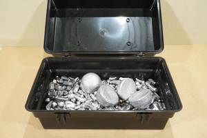 lot 132 image: Box of Weights and Metal for Lures