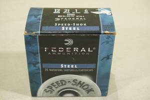 lot 191 image: 25 Federal Speed Shok 12 Gauge 2-34 6 Steel Shot Shotshells