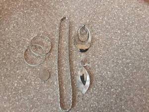 18 Chain, 2-Charms Marked 925, Pair Hoops-No Mark