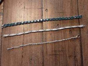 3-Bracelets 2-With Stones Marked 925, Other Stamped Bronze Milor With Matching Necklace