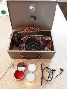 Fire Box-No Lock, 2-Sonia Kashuk Cosmetic Bags, Compacts, Book Mark, Beats Earbuds, Misc.