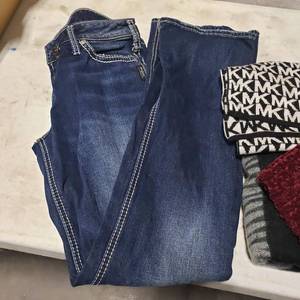 Silver Suki Boot Cut Jeans Size 2733, PINK Velour Hoody Size M, PINK Tote Bag, Michael Kors & Calvin Klein Hat & Scarves
