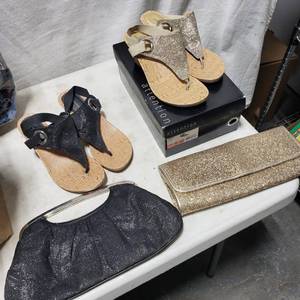 2-Pair Of Cork Wedge Sandals Size 8 With Matching Clutch Purses-Like New