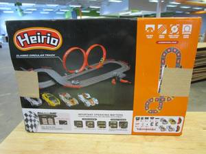 lot 51 image: Race Track Toys for Boys Age 8-12 with 2 Loop, 4 Race Cars 143 Scale with Headlights, Battery Operated Slot Car Race Track Set, 2 Controllers (OPEN BOX)