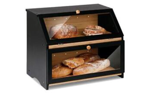 lot 38 image: Double Layer Large Bread Box for Kitchen Counter Wooden Large Capacity Black (OPEN BOX)