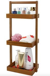 lot 64 image: Utoplike Teak Wood Shower Caddy Corner, 3 Tier Standing Shower Organizer (OPEN BOX)