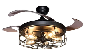 lot 84 image: Depuley 42-inch Industrial Ceiling Fan with 3 Blades Vintage Cage Ceiling Light Fixture (OPEN BOX)